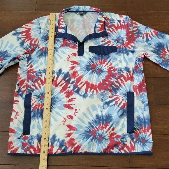 Eddie Bauer Men's Tie Dye Fireworks Pullover Windbreaker Size L Red White Blue - Picture 7 of 8